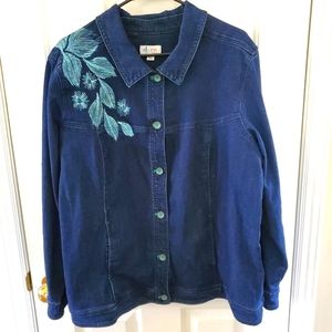 Denim & Co 1X Denim Women's Jacket with embroidery